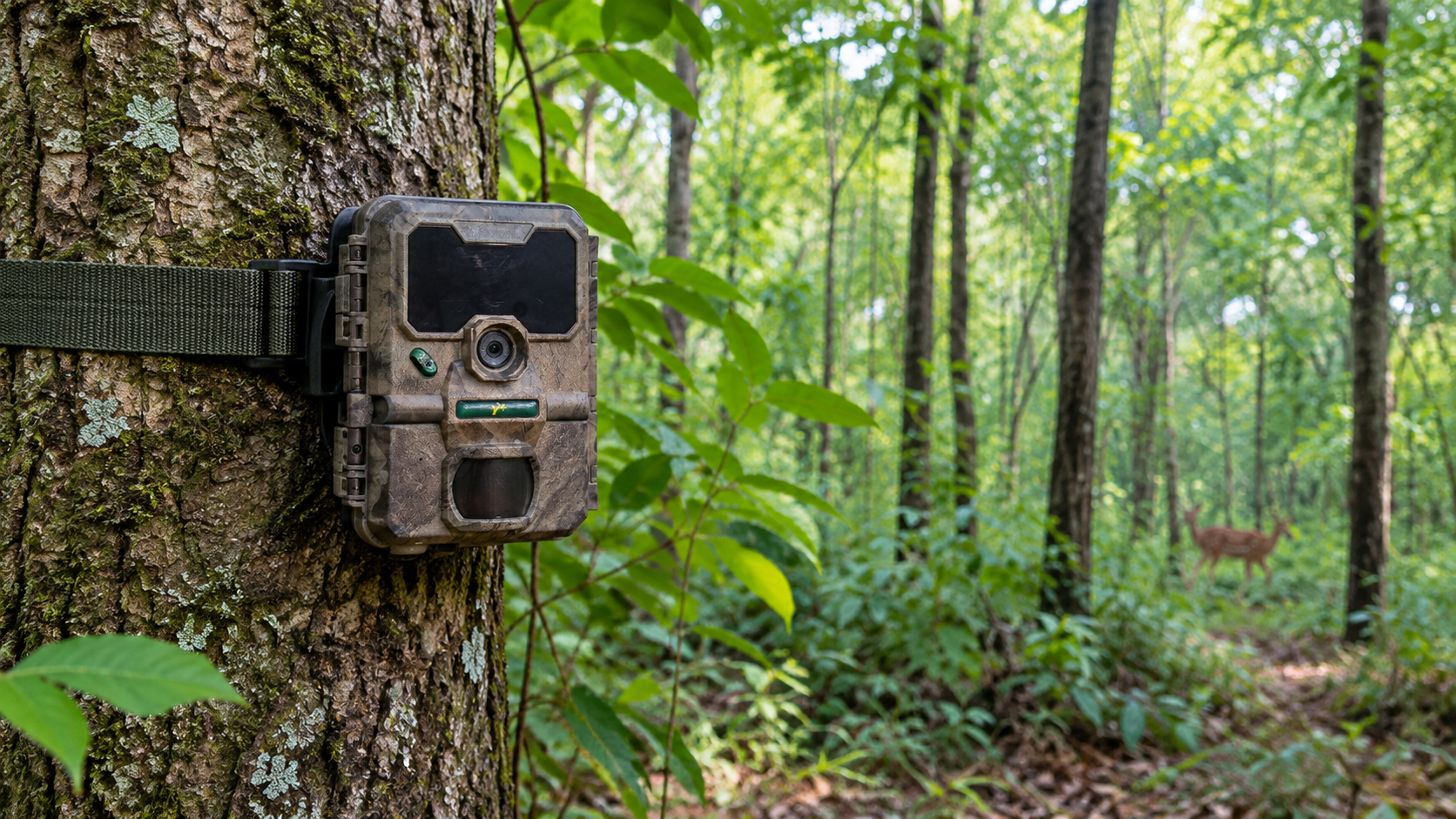Wildlife camera installed in a forest
